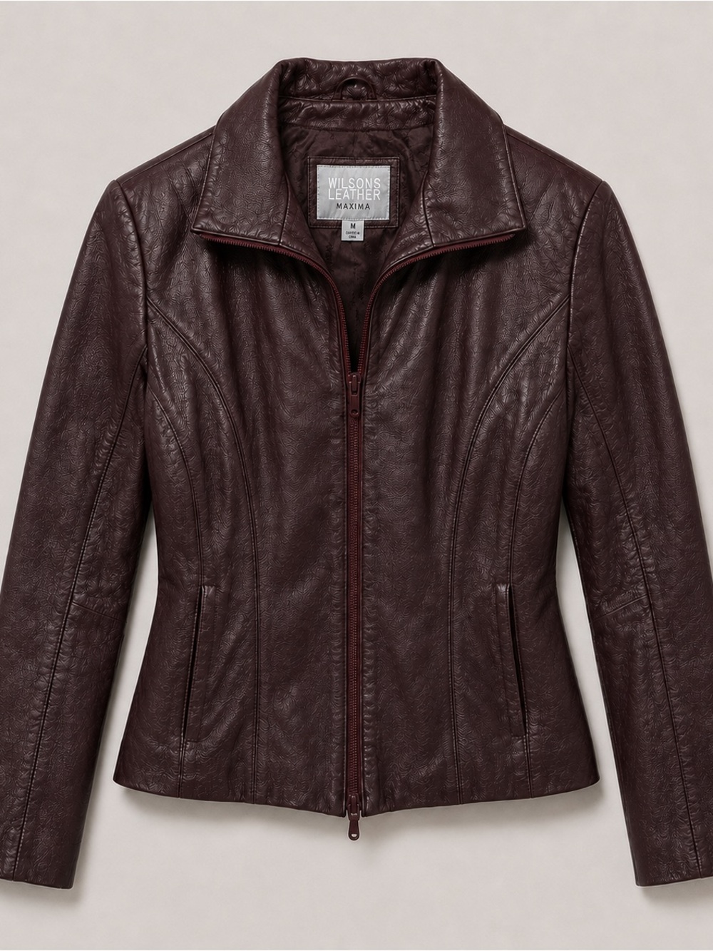 Vintage Wilsons Leather Women's Dark Burgundy Leather Zip Jacket